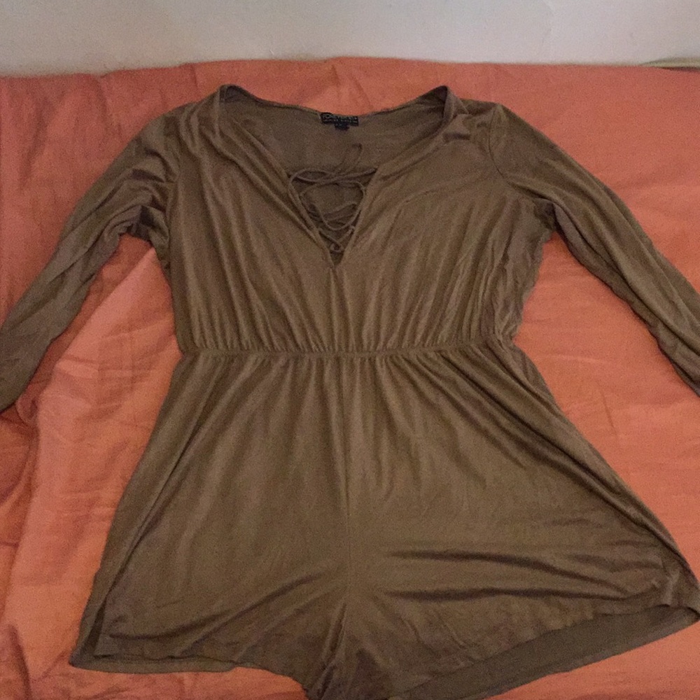 Tan Polyester String Up Romper